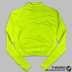 FP MOVEMENT GOOD KARMA HIGH-NECK LAYER TOP IN HIGHLIGHTER NEON YELLOW SIZE M/L